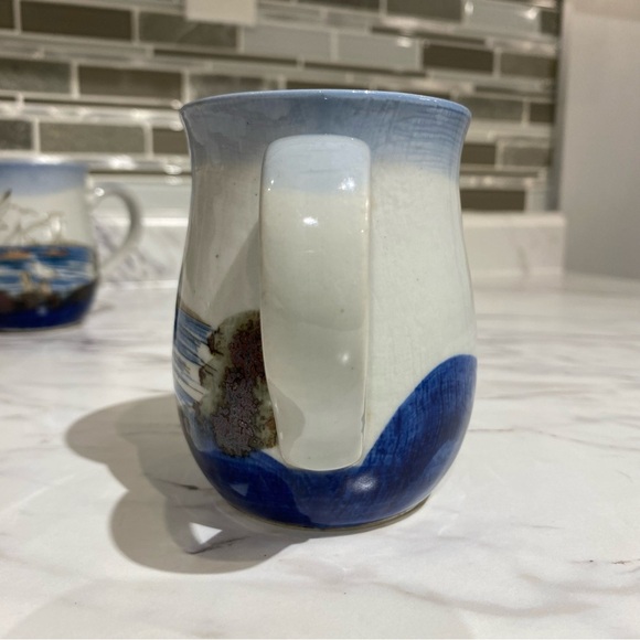 Vintage Stonware mugs ocean themed Seagulls boats marina - Picture 5 of 13